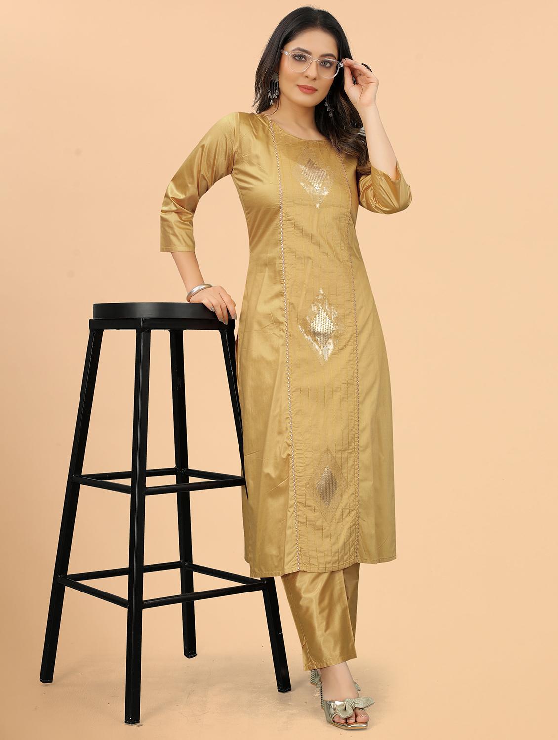 women three quarter sleeve kurta pant set - 21954209 -  Standard Image - 1