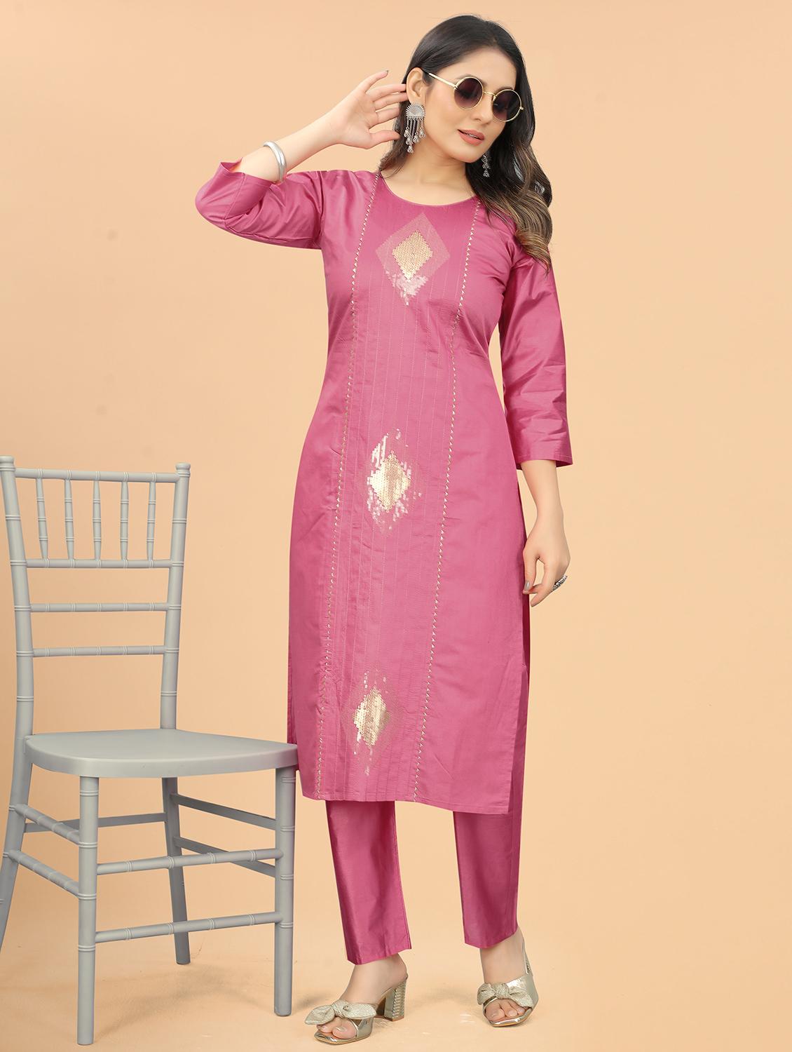 women three quarter sleeve kurta pant set - 21954211 -  Standard Image - 1