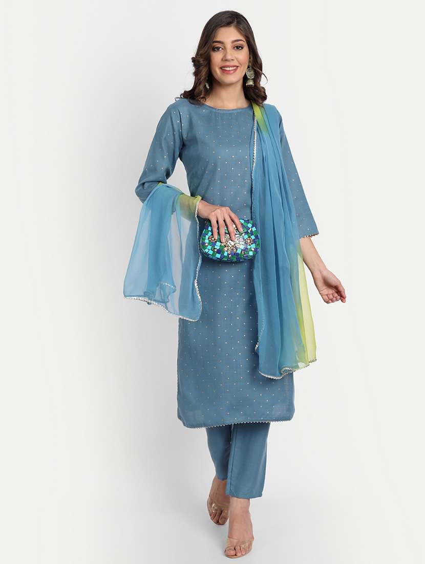 women three quarter sleeve kurta pant with dupatta set - 21954212 -  Standard Image - 1