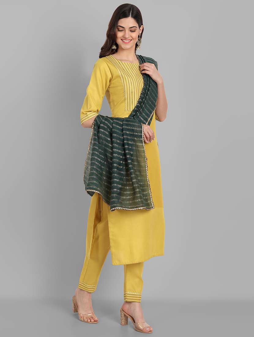 women three quarter sleeve kurta pant with dupatta set - 21954213 -  Standard Image - 1