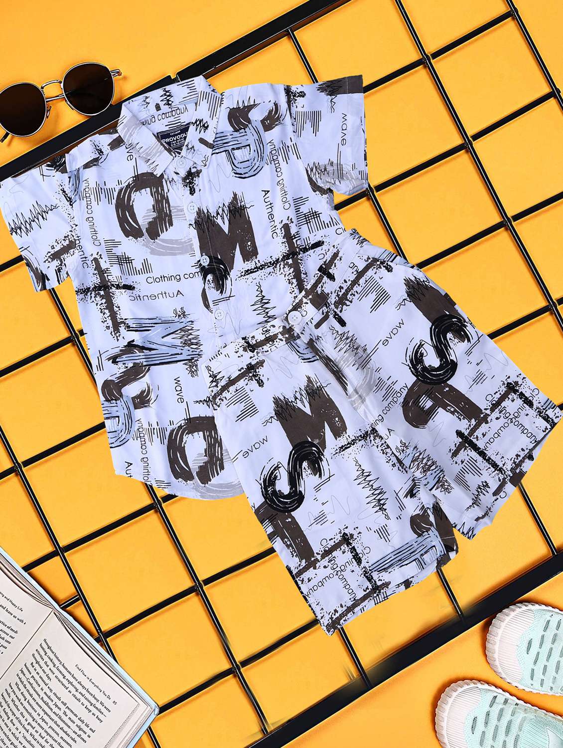 boys printed shirt and short co-ord set - 21954272 -  Standard Image - 1