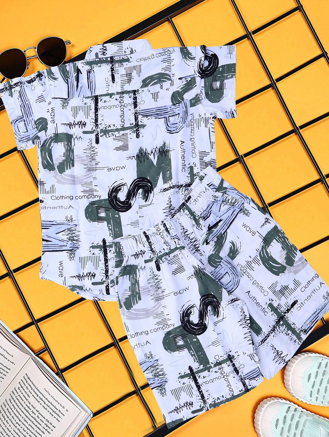 boys printed shirt and short co-ord set - 21954274 - Standard Image - 1