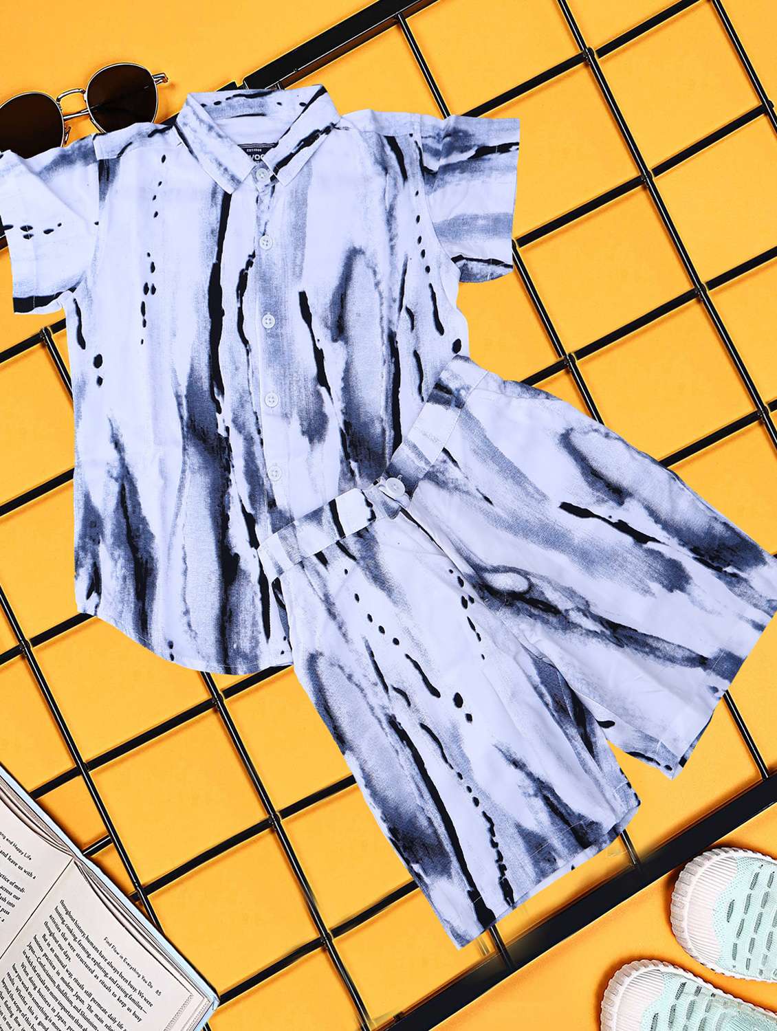 boys white printed shirt and shorts co-ord set - 21954280 -  Standard Image - 1