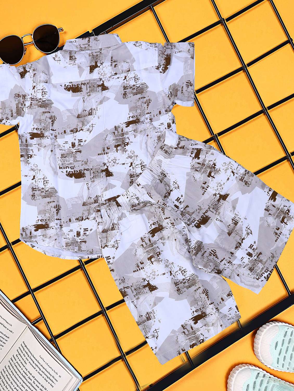 boys printed shirt and short co-ord set - 21954281 - Standard Image - 1