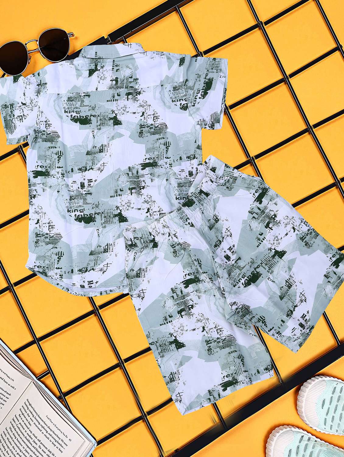 boys printed shirt and shorts co-ord set - 21954282 -  Standard Image - 1