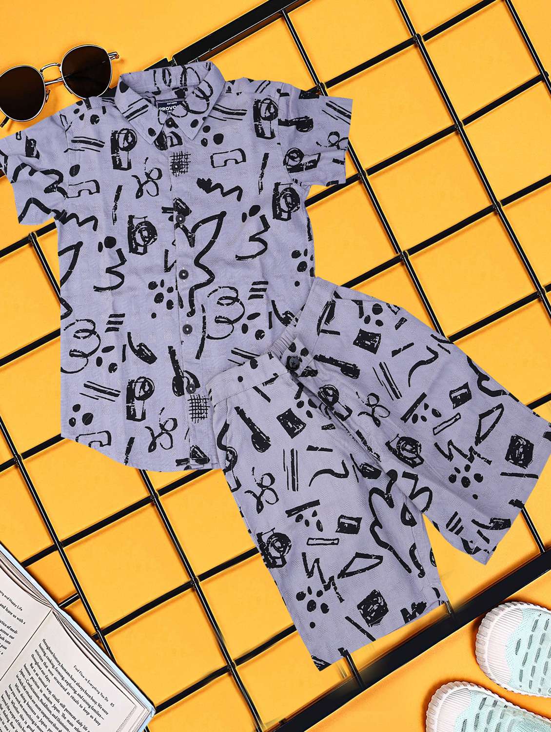 boys printed shirt and short co-ord set - 21954285 -  Standard Image - 1