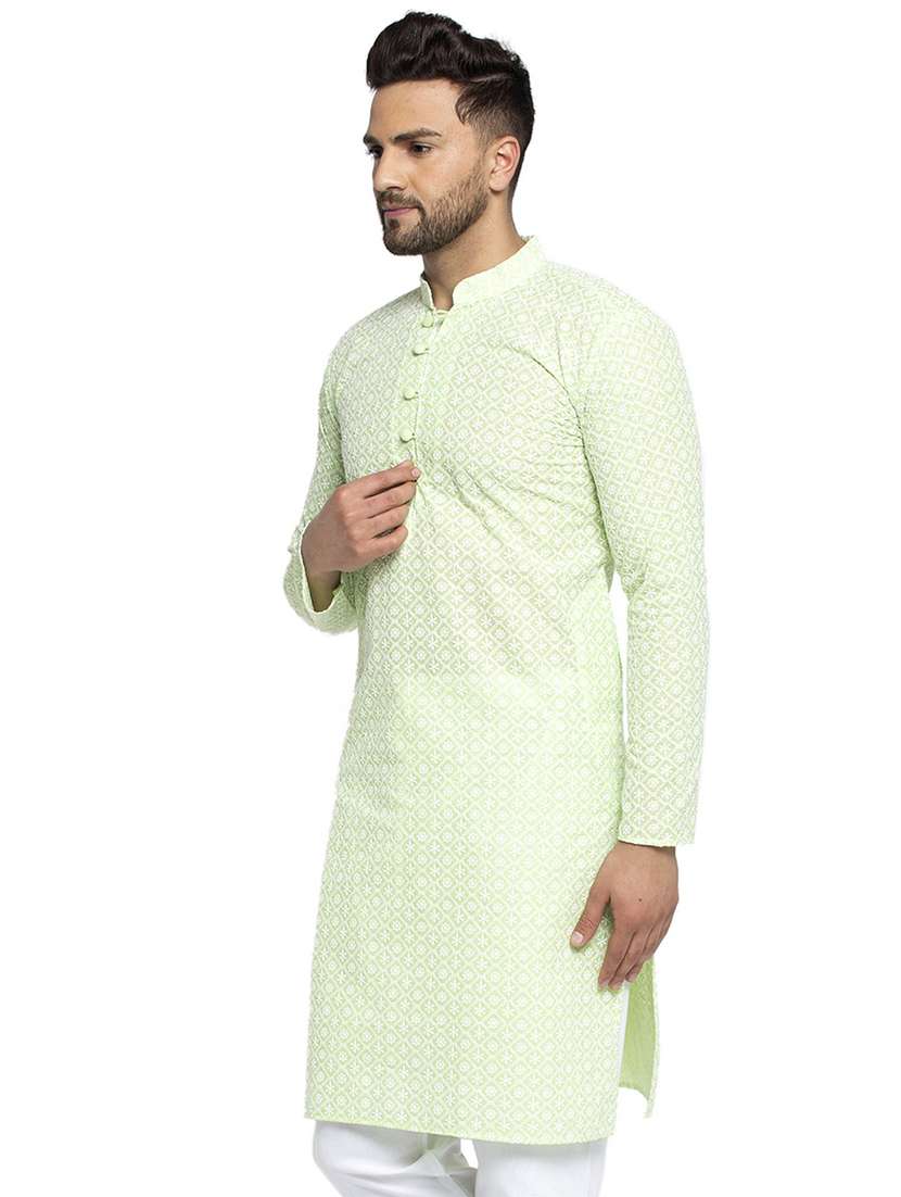 men embroidered mandarin neck long kurta - 21954294 -  Standard Image - 1