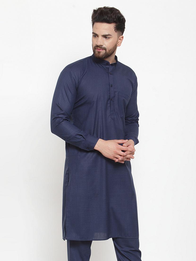 men solid mandarin neck long kurta - 21954305 - Standard Image - 1