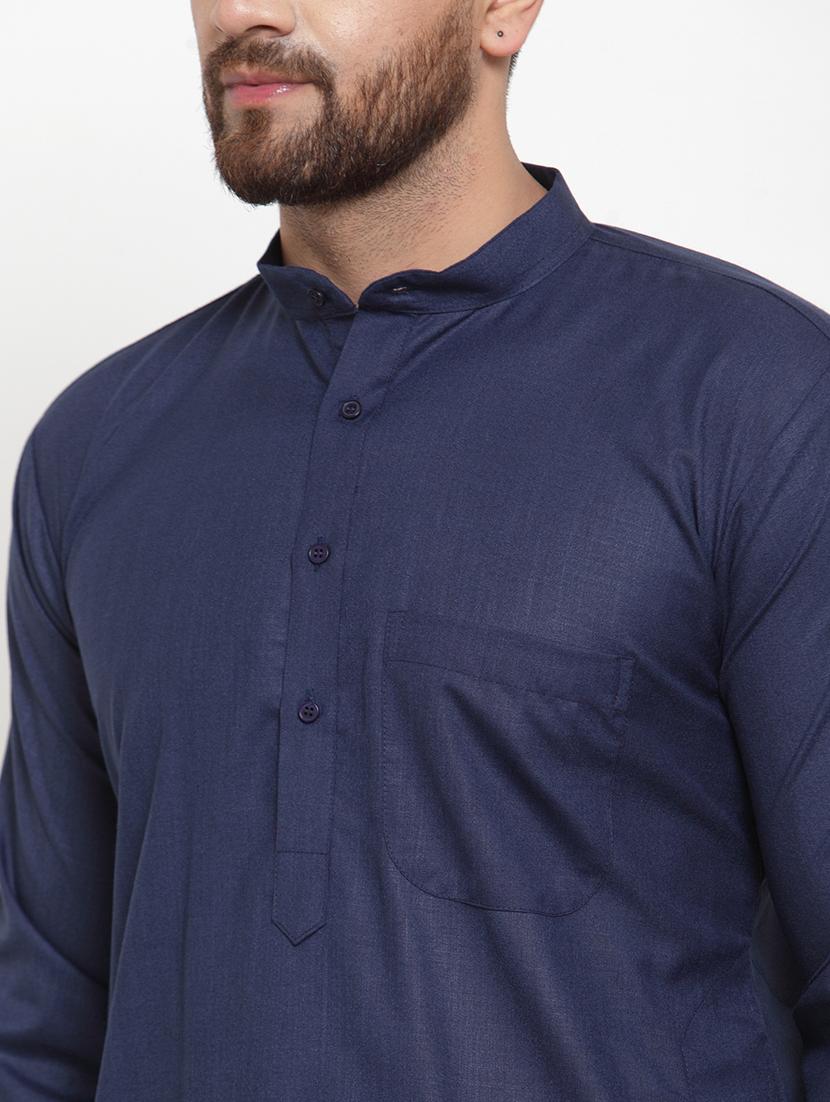 men solid mandarin neck long kurta - 21954305 - Standard Image - 4