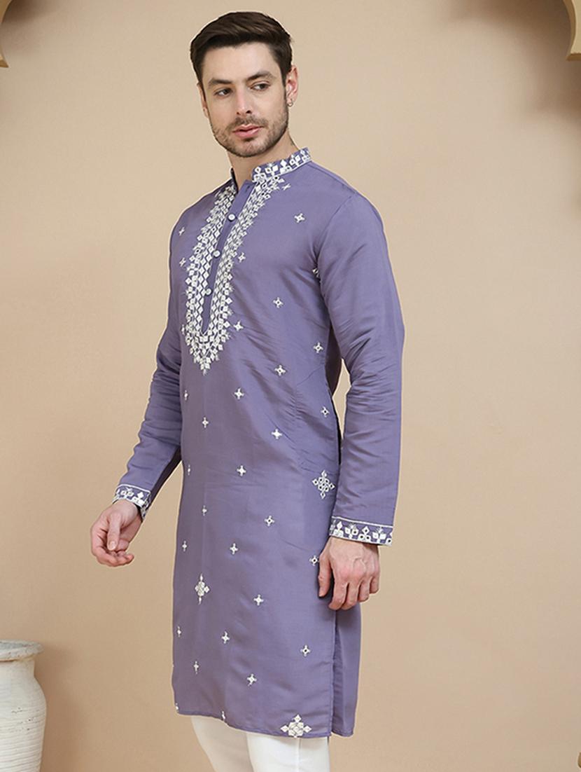 men embroidered mandarin neck long kurta - 21954310 - Standard Image - 1