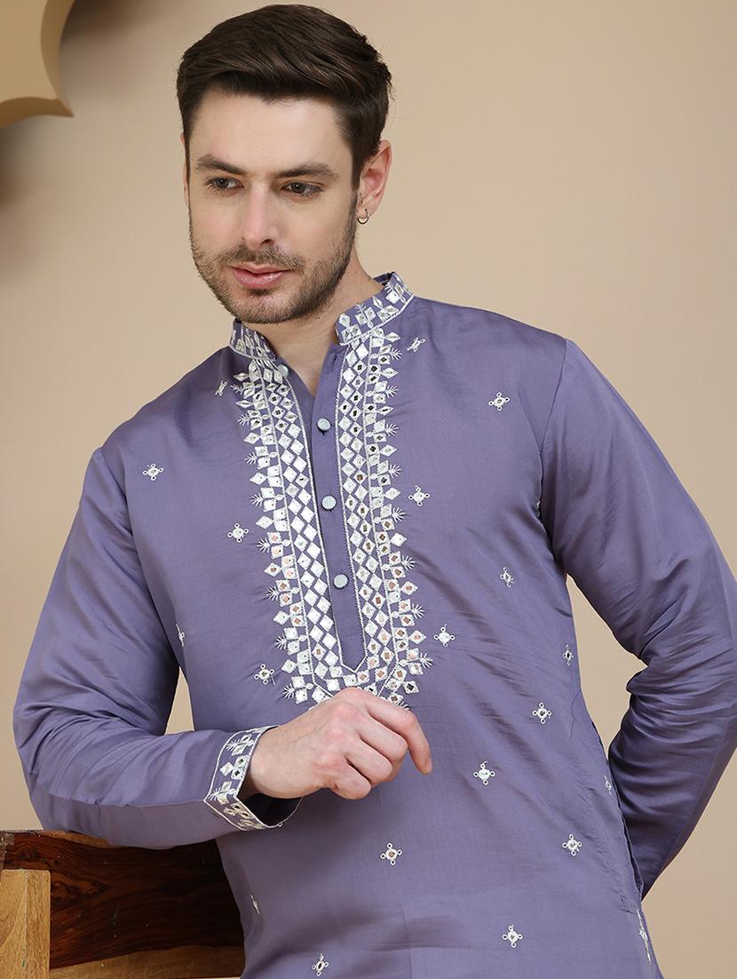 men embroidered mandarin neck long kurta - 21954310 - Standard Image - 4