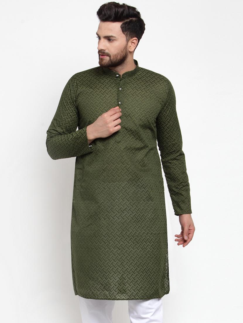 men embroidered mandarin neck long kurta - 21954318 -  Standard Image - 1