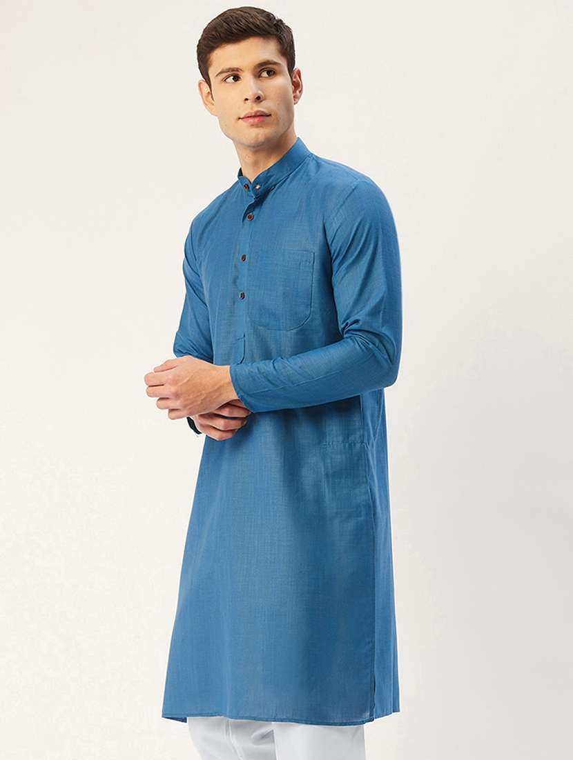 men solid mandarin neck long kurta - 21954329 -  Standard Image - 1