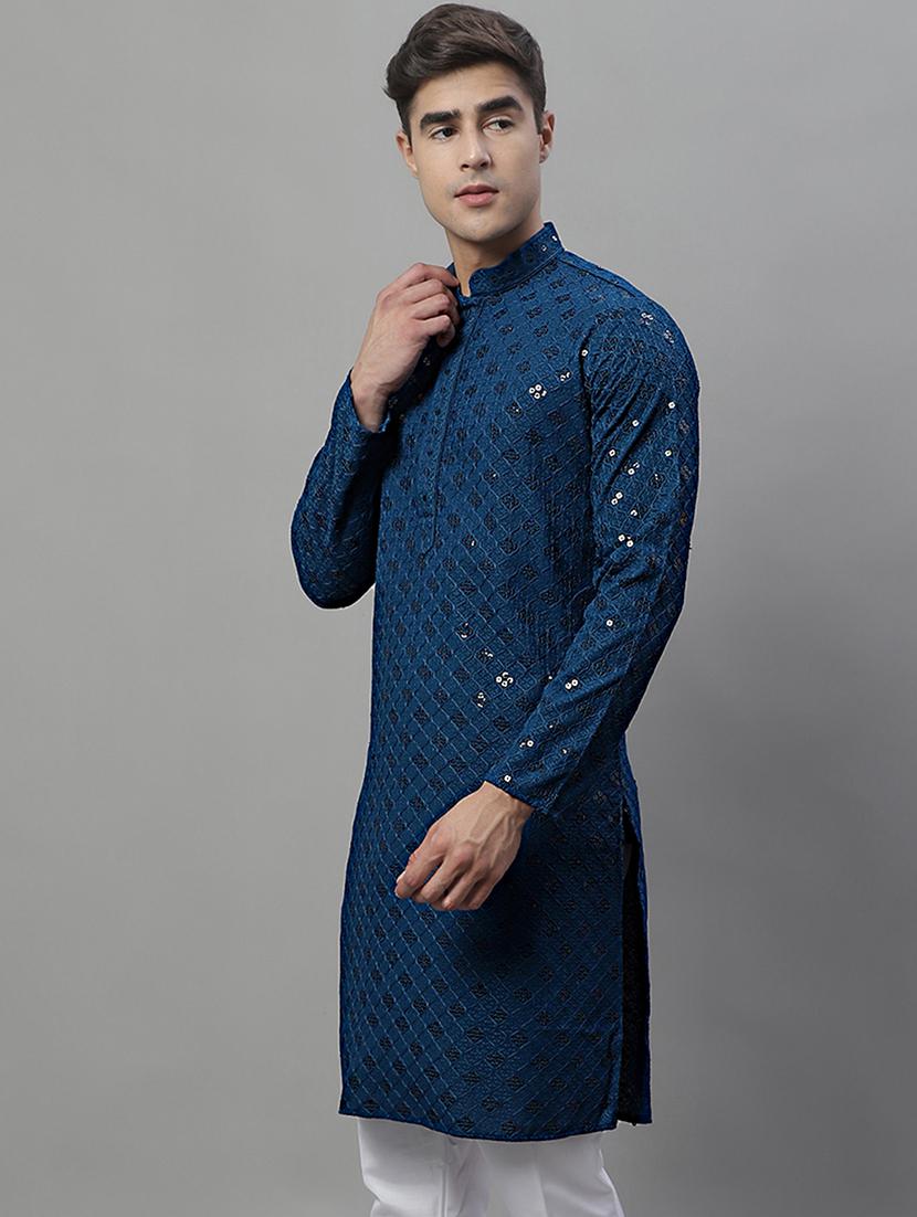 men embroidered mandarin neck long kurta - 21954334 - Standard Image - 1