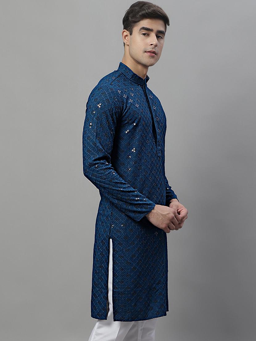 men embroidered mandarin neck long kurta - 21954334 - Standard Image - 4