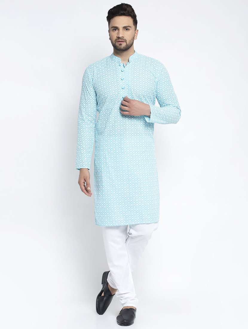 men mandarin neck kurta pyjama ethnic wear set