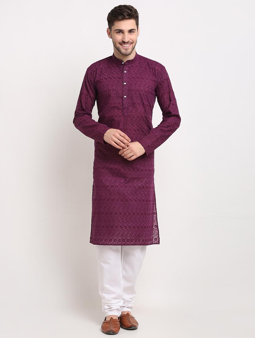 men mandarin neck kurta pyjama ethnic wear set
