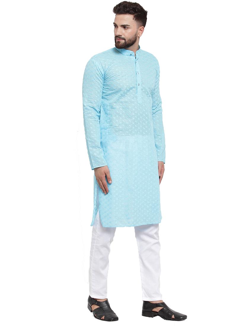 men mandarin neck kurta pyjama ethnic wear set - 21954369 - Standard Image - 1