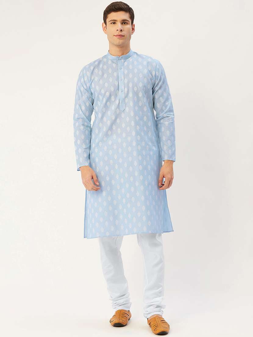 men mandarin neck kurta pyjama ethnic wear set