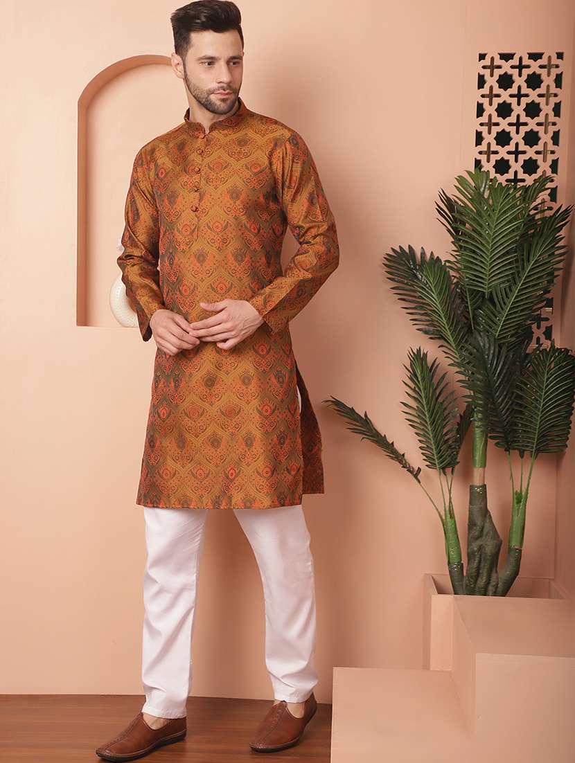 men mandarin neck kurta pyjama ethnic wear set - 21954386 -  Standard Image - 1