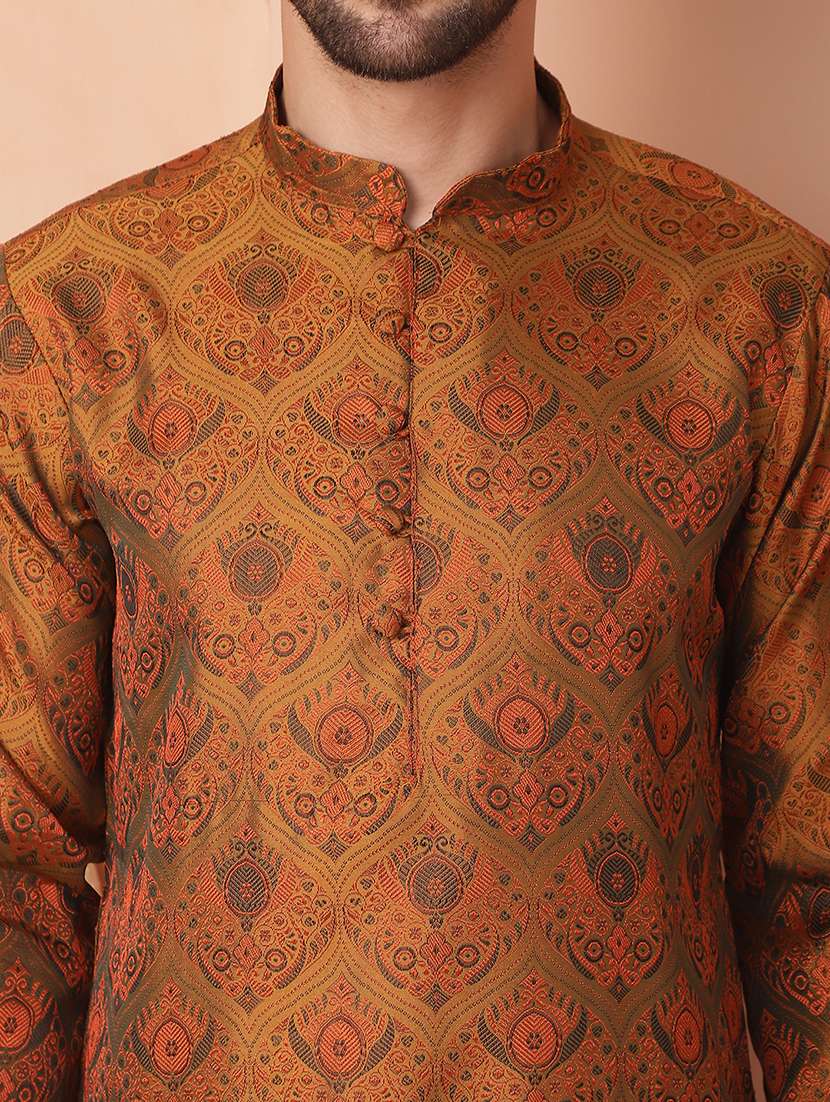 men mandarin neck kurta pyjama ethnic wear set - 21954386 - Standard Image - 4