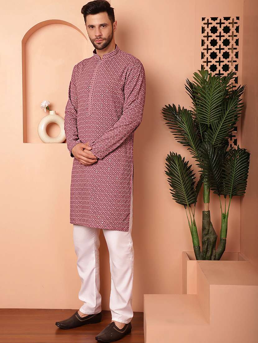 men mandarin neck kurta pyjama ethnic wear set - 21954389 -  Standard Image - 1