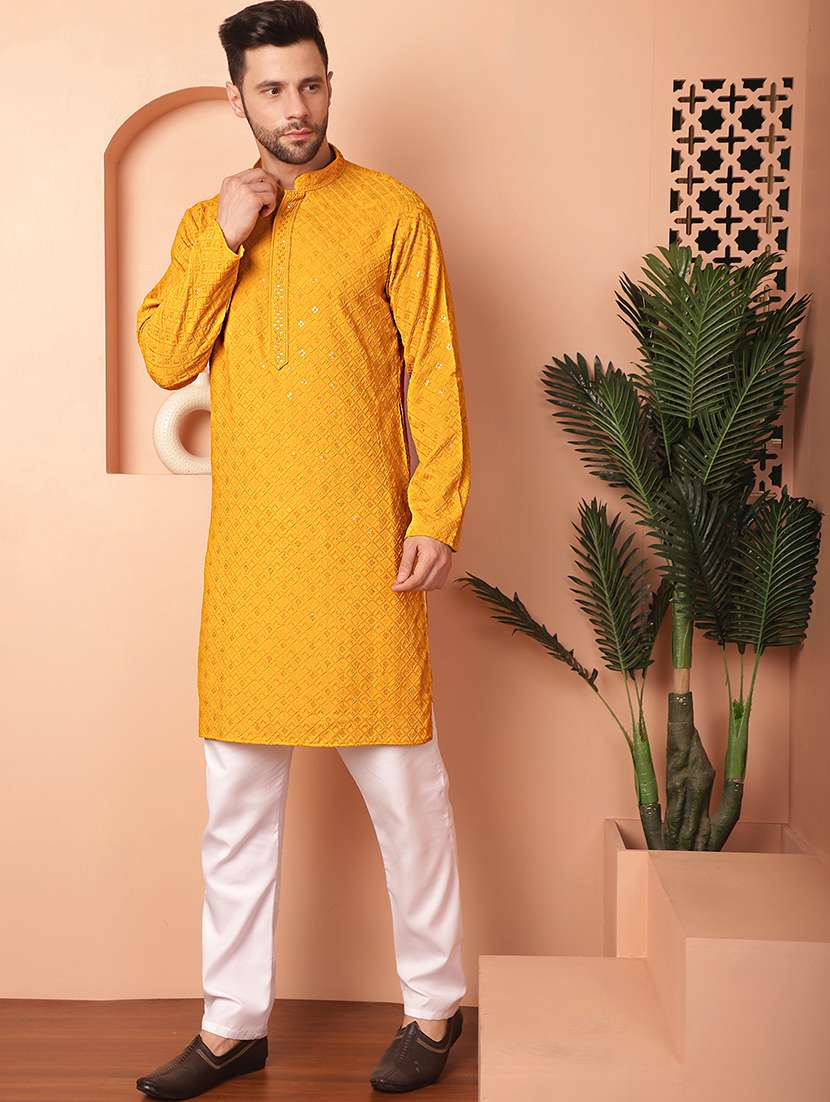 men mandarin neck kurta pyjama ethnic wear set - 21954390 -  Standard Image - 1