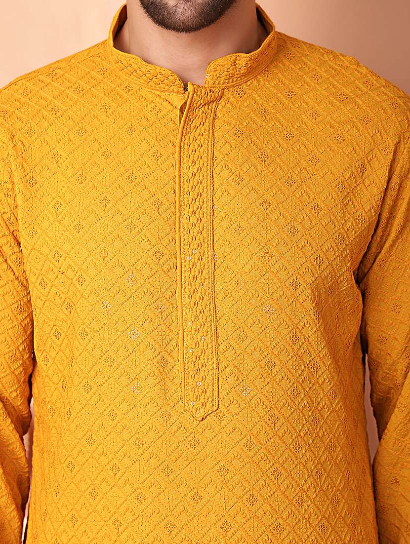 men mandarin neck kurta pyjama ethnic wear set - 21954390 -  Standard Image - 4