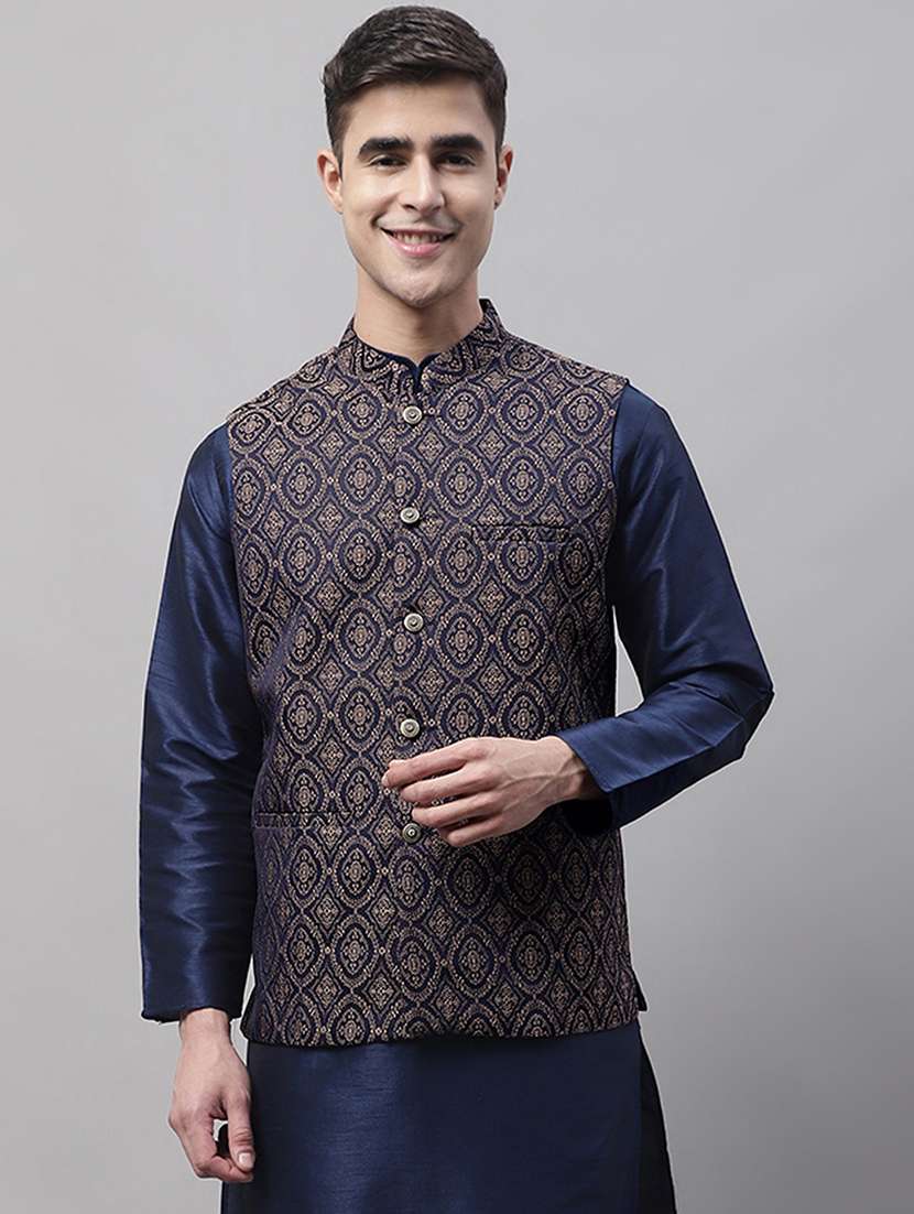 men mandarin neck regular fit nehru jacket