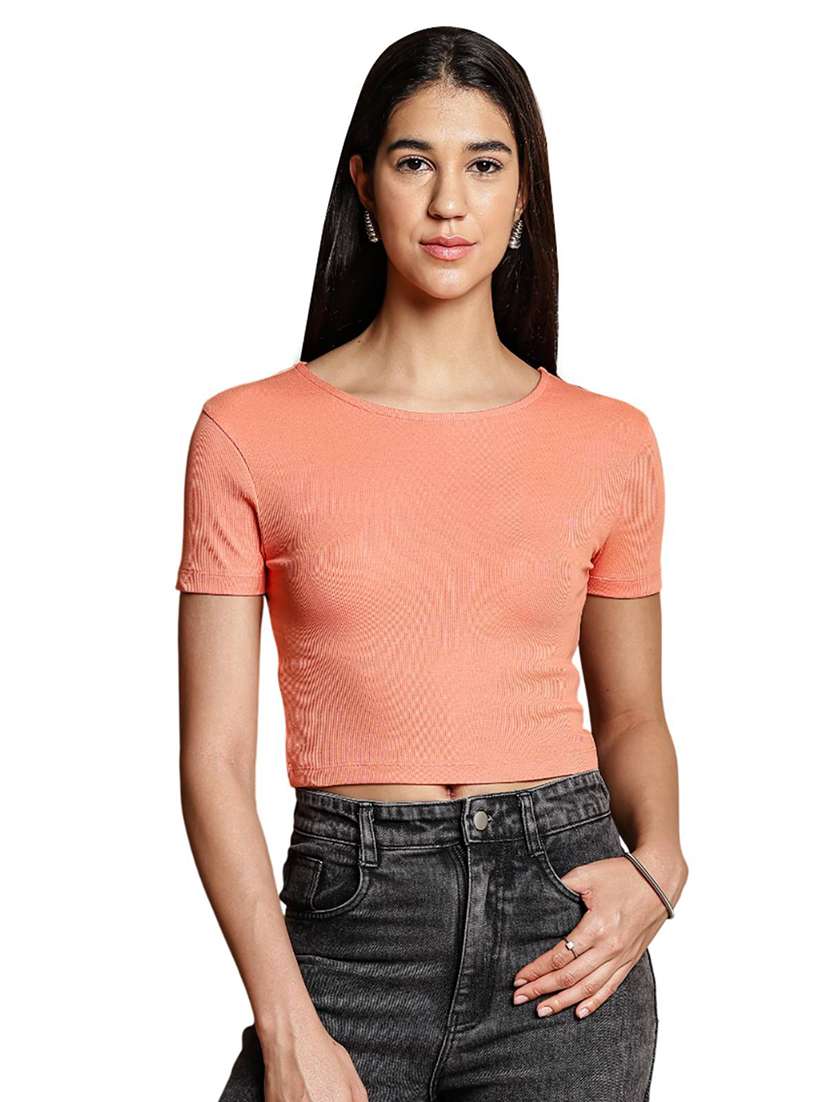 women solid round neck crop top - 21954440 -  Standard Image - 4