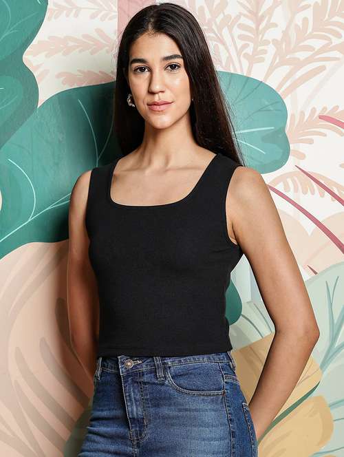 women solid sleeveless crop top - 21954442 -  Standard Image - 0