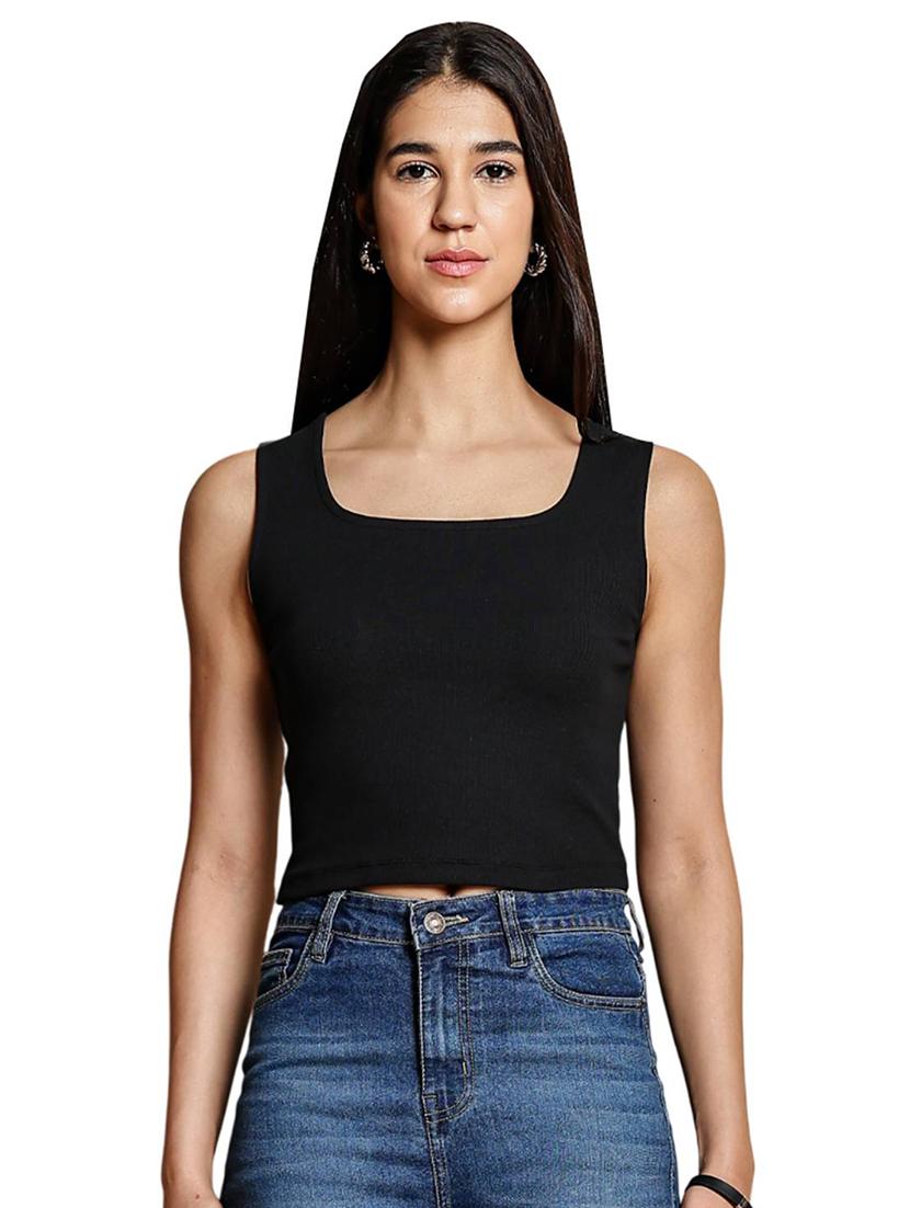 women solid sleeveless crop top - 21954442 - Standard Image - 4
