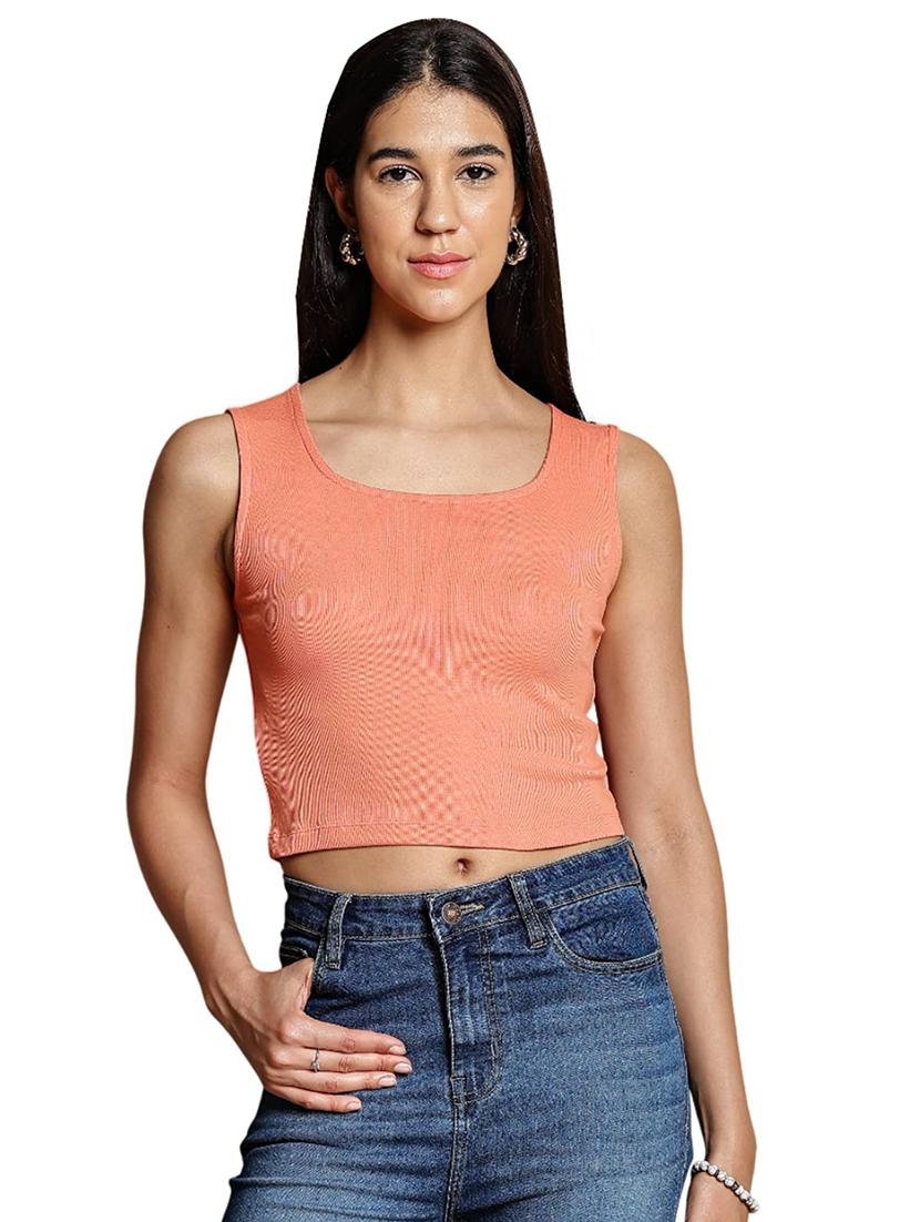 women solid sleeveless crop top - 21954446 - Standard Image - 4