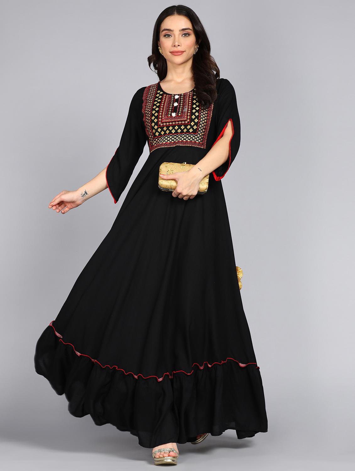 women embroidered round neck tiered ethnic dress - 21954455 -  Standard Image - 1