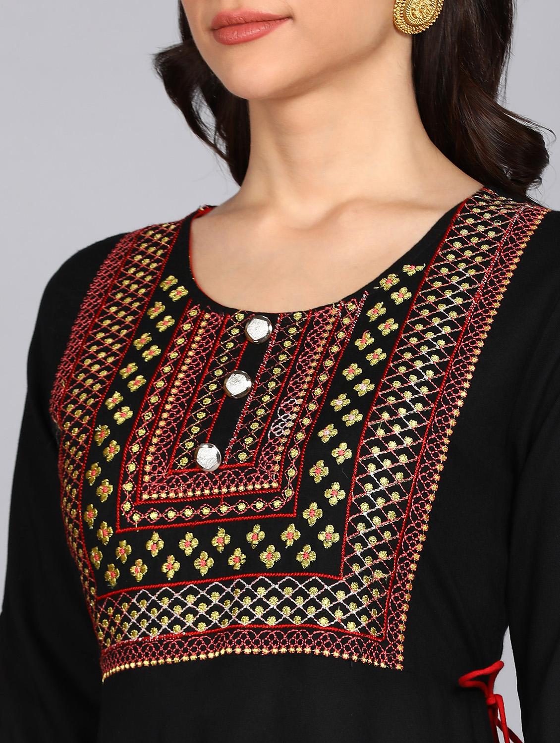 women embroidered round neck tiered ethnic dress - 21954455 - Standard Image - 4