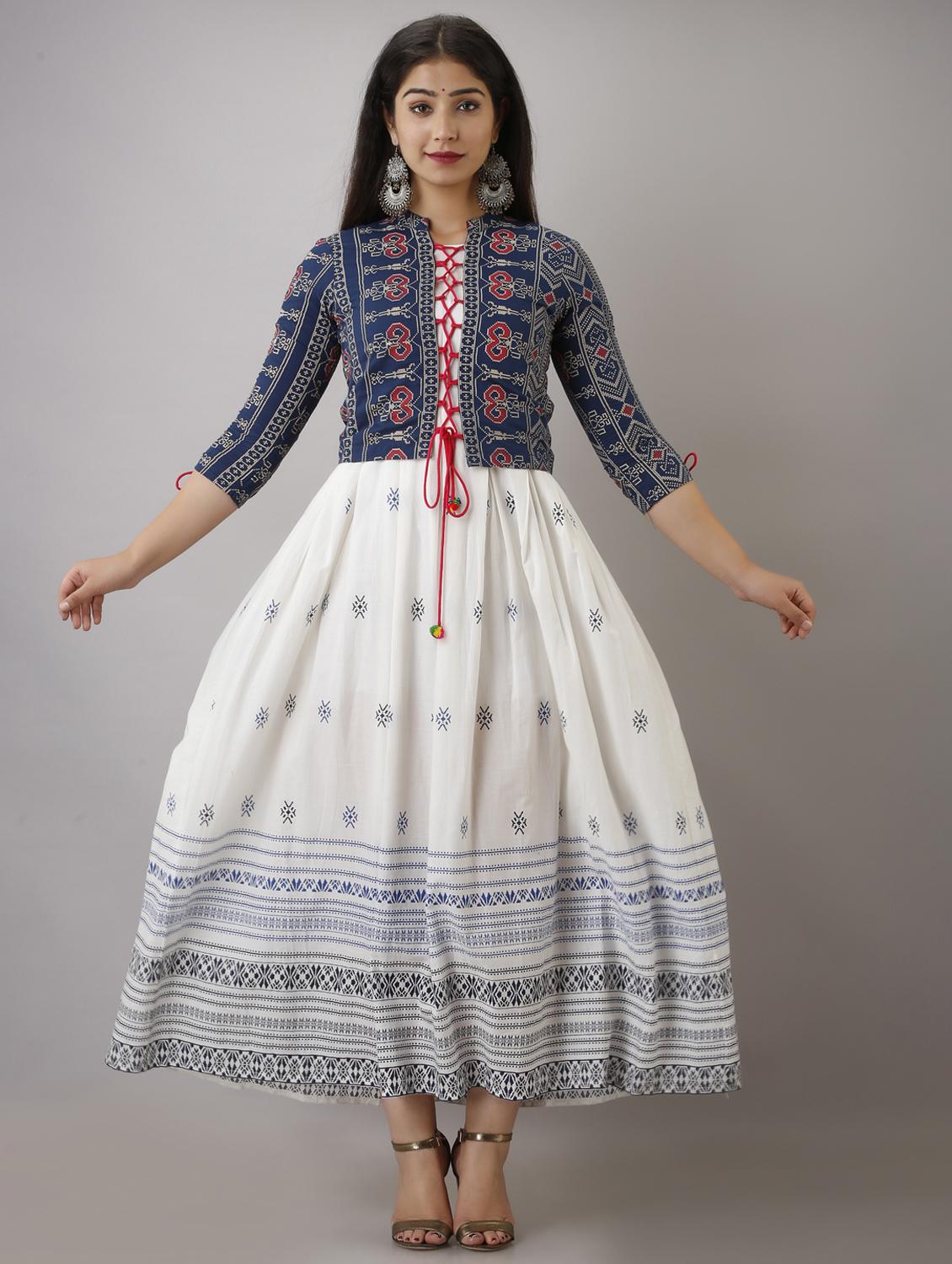 women three quarter sleeve kurta with jacket ethnic dress - 21954463 - Standard Image - 1