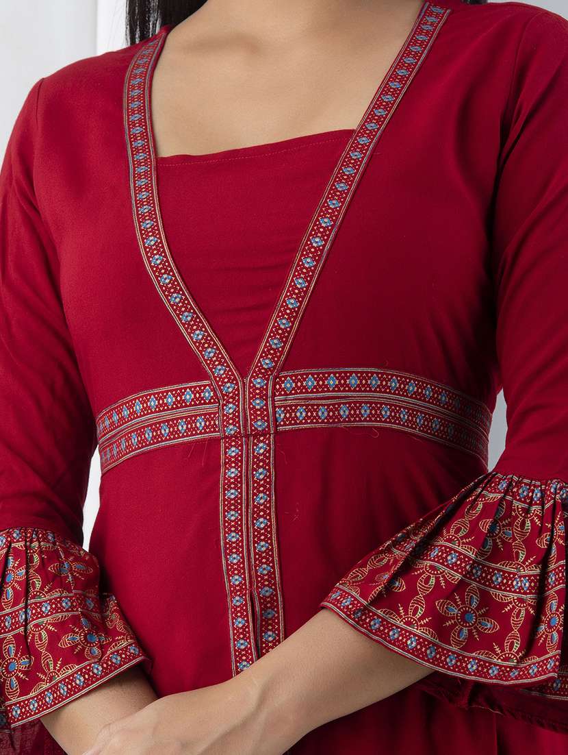 women three quarter sleeve flared ethnic dress - 21954465 -  Standard Image - 4