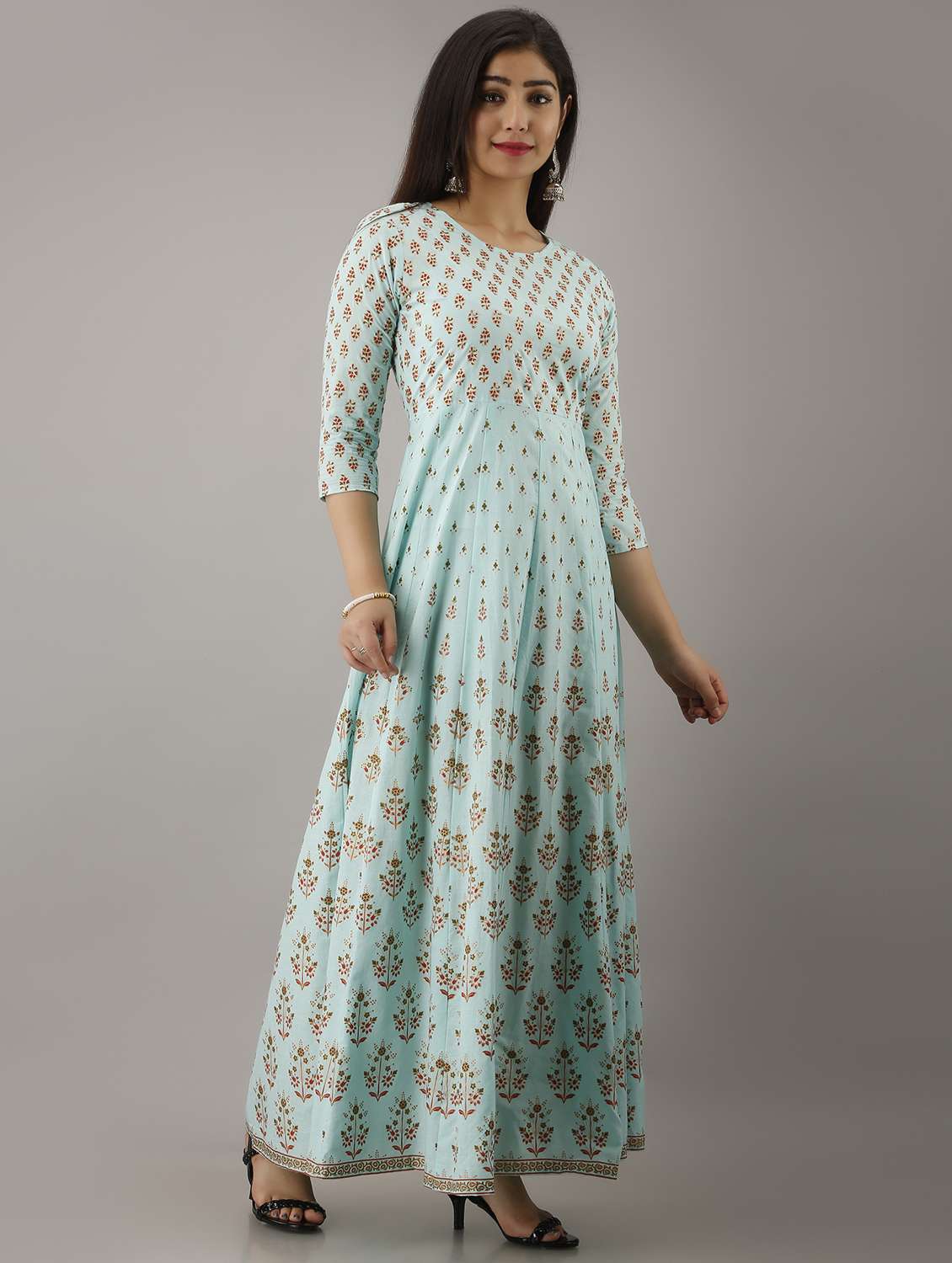 women three quarter sleeve anarkali ethnic dress - 21954467 -  Standard Image - 1