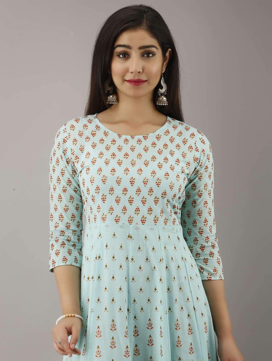 women three quarter sleeve anarkali ethnic dress - 21954467 - Standard Image - 4