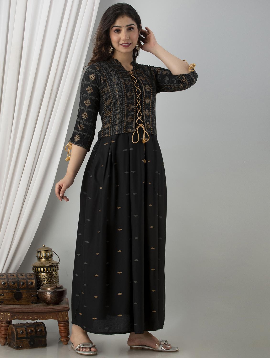 women three quarter sleeve kurta with jacket ethnic dress - 21954470 - Standard Image - 1
