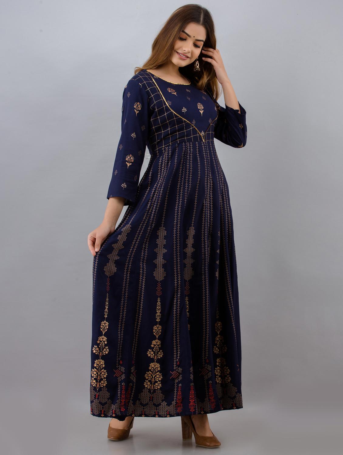 women three quarter sleeve anarkali ethnic dress - 21954478 -  Standard Image - 1
