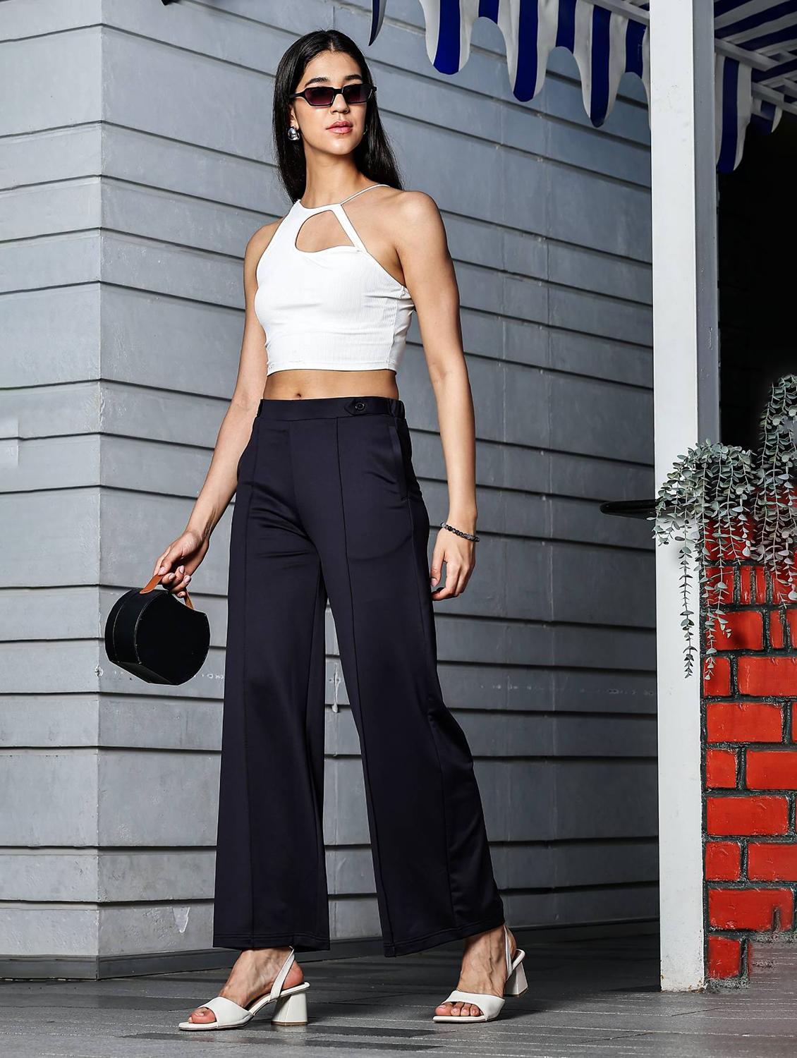 women solid high rise wide leg trouser - 21954485 - Standard Image - 6