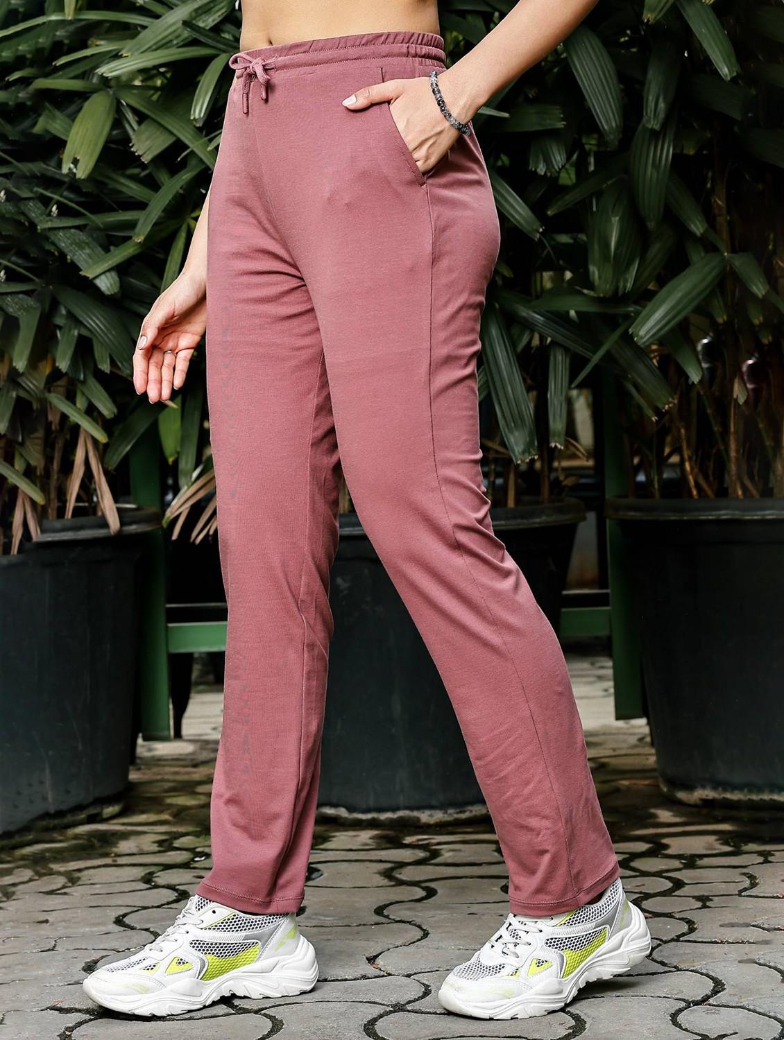 women pink solid mid rise track pant - 21954492 - Standard Image - 1