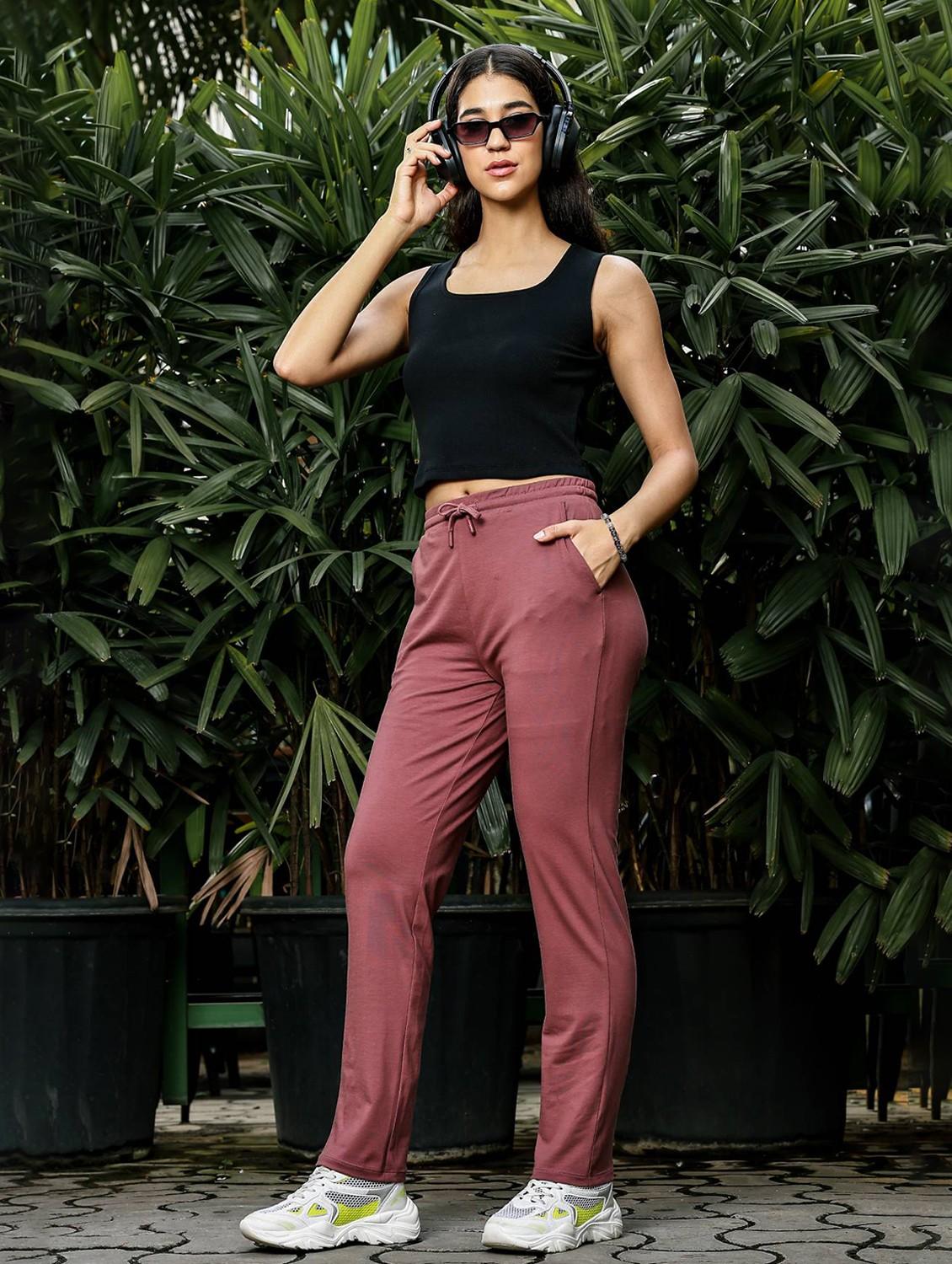 women pink solid mid rise track pant - 21954492 - Standard Image - 6