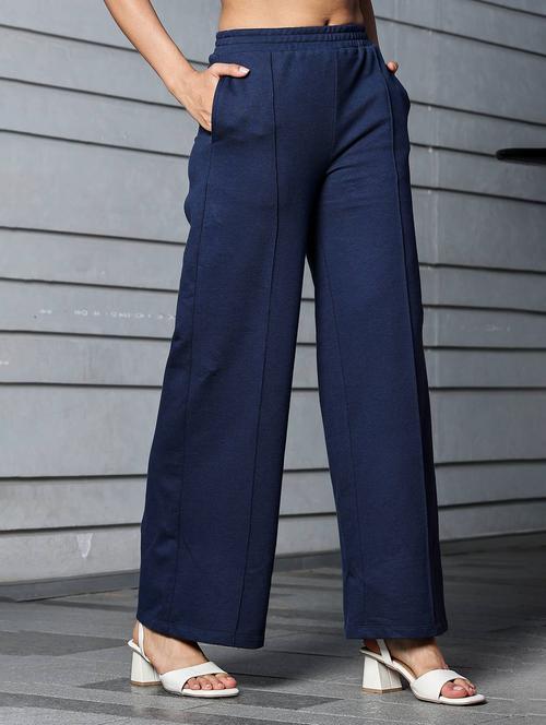 women solid high rise wide leg trouser - 21954495 - Standard Image - 0