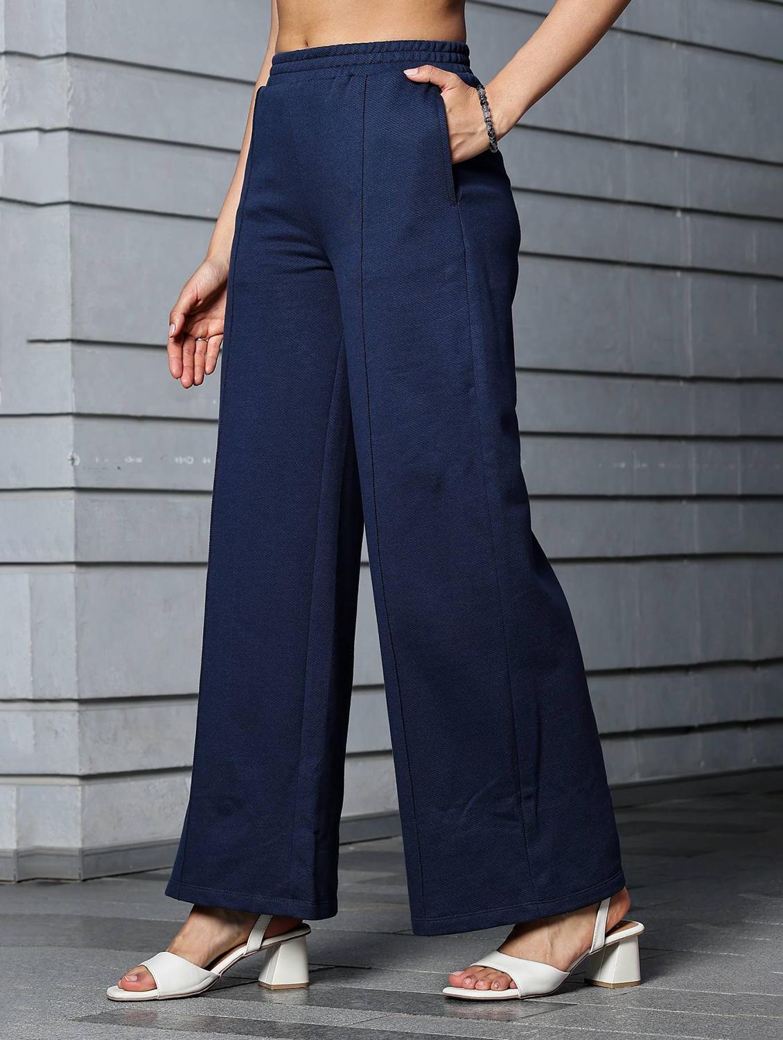 women solid high rise wide leg trouser - 21954495 - Standard Image - 1