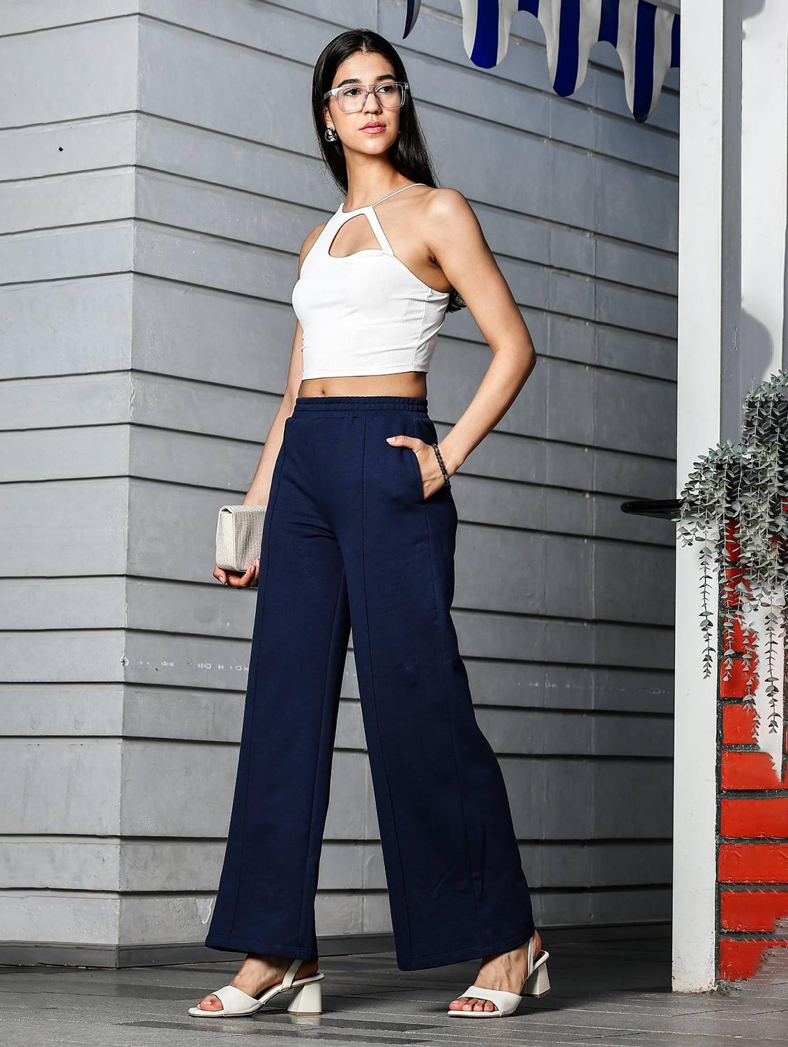 women solid high rise wide leg trouser - 21954495 - Standard Image - 6