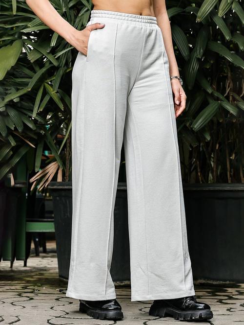 women solid high rise wide leg trouser - 21954496 - Standard Image - 0