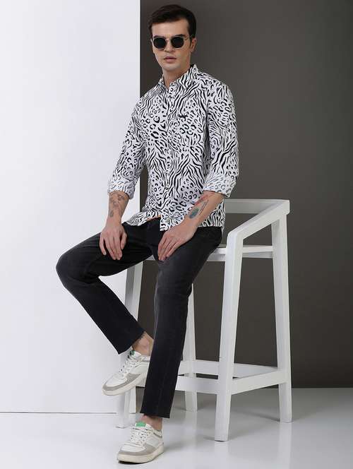 men printed long sleeve regular fit casual shirt - 21954502 - Standard Image - 0