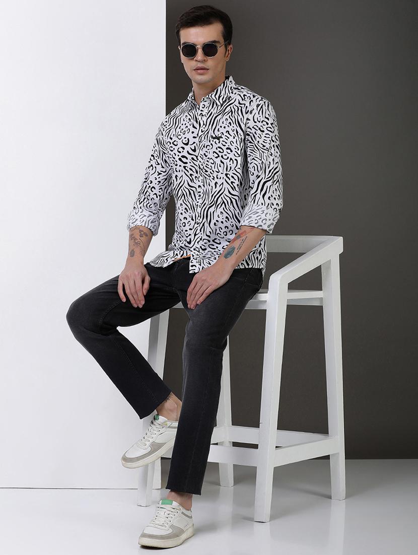 men printed long sleeve regular fit casual shirt